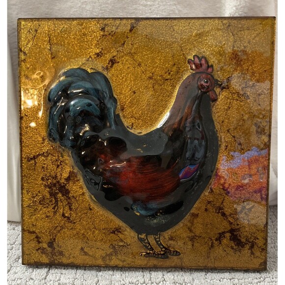 Decorative Molded Colorful Rooster Wall Picture. 10x10x1. - Picture 1 of 11